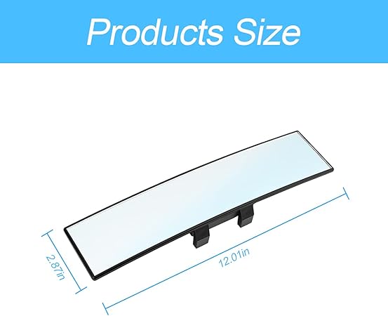 Car Rearview Mirrors, Shock Resistant Interior Clip-on Panoramic Rear View Mirror for Car, Wide Viewing Range, 12 inch HD Universal Use for Cars, SUVs, Trucks, Vehicles (White)