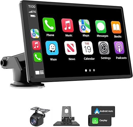 Carplay Screen for Car, 7'' Wireless CarPlay & Android Auto- Upgrade Portable Touchscreen with Bluetooth, Mirror Link, Voice Control, Hands-Free Calling Car Play Screen Stereo for All Vehicles