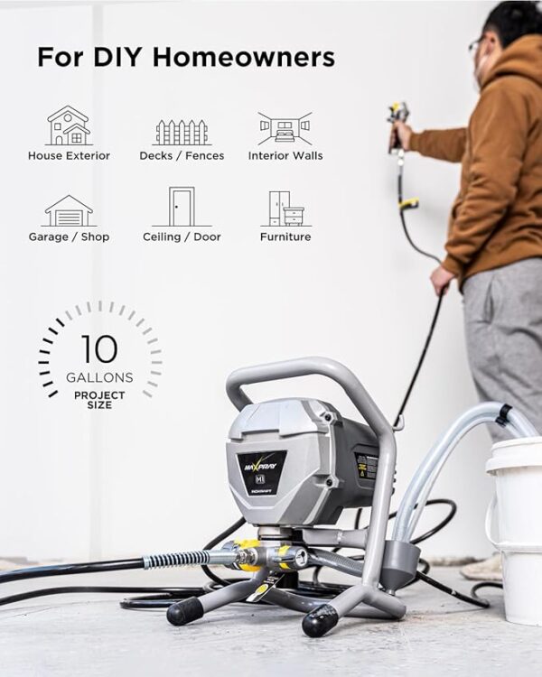 MaXpray M1 Airless Paint Sprayer, Highly Efficient Thinning-Free Minimal Overspray for Up to 10 Gallon DIY Painting Projects Home Interior & House Exterior, Comes with Sprayer Accessories