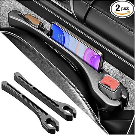 2PCS Car Seat Gap Filler Organizer with Phone Holder,[Upgrade Version] Car Seat Gap Organizer for Prevent Falling,Essential Car Accessories Car Side Seat Gap Filler (Black)