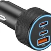 USB C Car Charger, 3-Port 67W Dual USB-C & USB-A Car Power Adapter PD/QC Fast Charging Cigarette Lighter for iPhone 17/16/15/14/13/12/11 Pro Max, iPad, Samsung Galaxy S25 S24/S23/S22, Pixel, Android