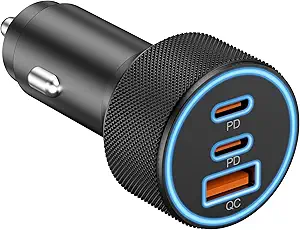USB C Car Charger, 3-Port 67W Dual USB-C & USB-A Car Power Adapter PD/QC Fast Charging Cigarette Lighter for iPhone 17/16/15/14/13/12/11 Pro Max, iPad, Samsung Galaxy S25 S24/S23/S22, Pixel, Android