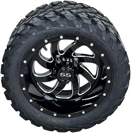 12 Inch Glossy Black Phantom Golf Cart Wheels & Tires Set of 4, 20x10-12 All Terrain Tires/Street Use, DOT Certified Golf Cart Wheels Compatible with EZGO, Club Car, YMH
