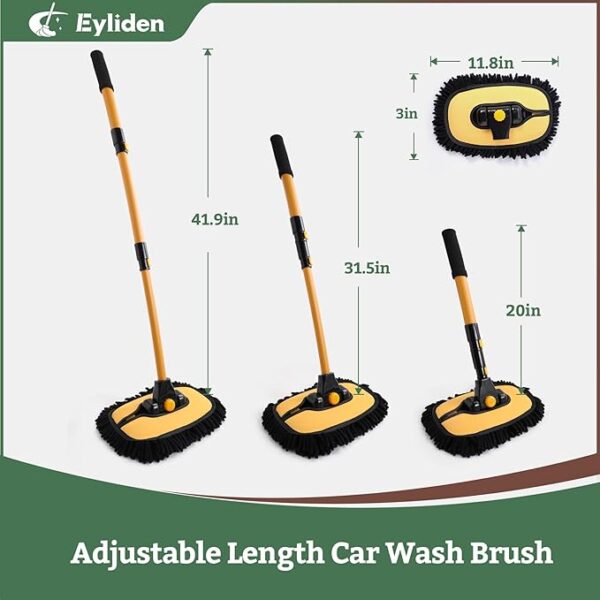 Eyliden Car Wash Brush Mop, Long Handle, 2 Scratch-Free Microfiber Heads, Car Detailing Care Kit for Car RV Truck (Yellow & Black)