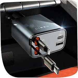 LISEN Retractable Car Charger, Gifts for Him Her, Cars Adapter USB C Fast Charger Travel Essentials Car Accessories for Men Women Gifts for iPhone 17 16 15 14 13 12, Samsung S26