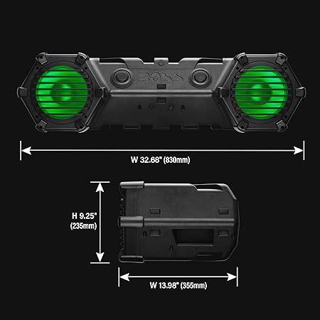 BOSS Audio Systems ATV95LRGB ATV UTV Weatherproof Sound System - 8 Inch Speakers, 1.5 Inch Tweeters, Amplified, Bluetooth Remote, LED Light Bar, Storage Compartment, Easy Installation for 12V Vehicles