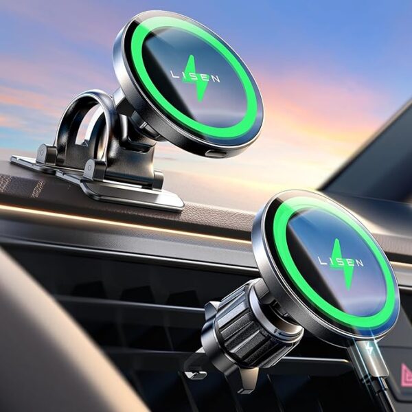 71dYhX7u69L._AC_SX679_ LISEN 15W MagSafe Car Mount Charger,Travel MagSafe Charger,Wireless Car Charger,Magnetic Phone Holder for Car,Phone Holders for Your Car Accessories for Women Men Jeep Ford for iPhone 17-12,Samsung