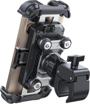 JOYROOM Motorcycle Phone Mount Holder - [Dual Vibration Dampener] 150mph Anti-Shock Phone Holder for Motorcycle [Upgrade Metal Handlebar Clamp] - Bicycle Bike Phone Holder Mount for 4.7-7" Cell Phones