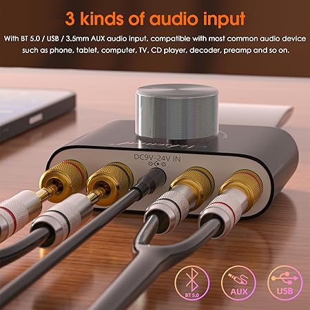Nobsound Mini Bluetooth 5.0 Power Amplifier, Stereo Hi-Fi Digital Amp 2.0 Channel 50W×2 with AUX/USB/Bluetooth Input, Wireless Audio Receiver, PC Sound Card with Power Supply (Black)