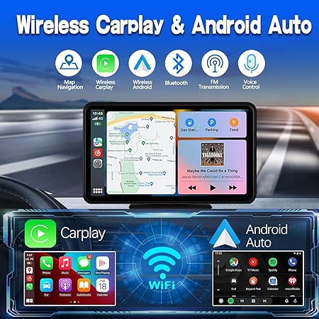 Carplay Screen for Car, 7'' Wireless CarPlay & Android Auto- Upgrade Portable Touchscreen with Bluetooth, Mirror Link, Voice Control, Hands-Free Calling Car Play Screen Stereo for All Vehicles