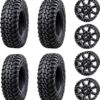 Four 30x10-14 TERRABITE Heavy Duty 8-Ply Radial UTV Tires mounted on CASCADE Wheels - For POLARIS applications 4/156 bolt pattern Includes Lug Nuts (4+3 Offset, Machined/Black)