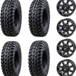 Four 30x10-14 TERRABITE Heavy Duty 8-Ply Radial UTV Tires mounted on CASCADE Wheels - For POLARIS applications 4/156 bolt pattern Includes Lug Nuts (4+3 Offset, Machined/Black)