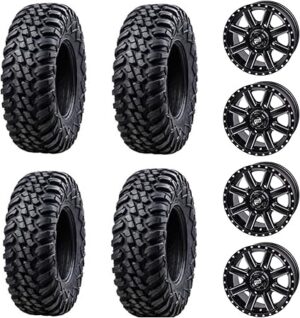 Four 30x10-14 TERRABITE Heavy Duty 8-Ply Radial UTV Tires mounted on CASCADE Wheels - For POLARIS applications 4/156 bolt pattern Includes Lug Nuts (4+3 Offset, Machined/Black)