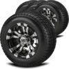RM Cart 10" Warlock Black/Machined on 205/50-10 Deli Low Profile Tires (Set of 4) | Golf Cart Tires and Wheels Combo with Metric Lug Nuts