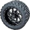 12 Inch Glossy Black Phantom Golf Cart Wheels & Tires Set of 4, 20x10-12 All Terrain Tires/Street Use, DOT Certified Golf Cart Wheels Compatible with EZGO, Club Car, YMH