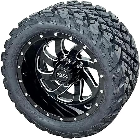 12 Inch Glossy Black Phantom Golf Cart Wheels & Tires Set of 4, 20x10-12 All Terrain Tires/Street Use, DOT Certified Golf Cart Wheels Compatible with EZGO, Club Car, YMH