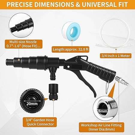 81w67yW8F3L._AC_SY450_ Coolant Flush Gun, heater core flush kit with Lever Action Air,Includes 2 PCS 4" Garden Hoses, with Multi-Size Nozzles for 19-40mm Hoses, for Automotive Coolant System Flush,Heater Core Cleaning